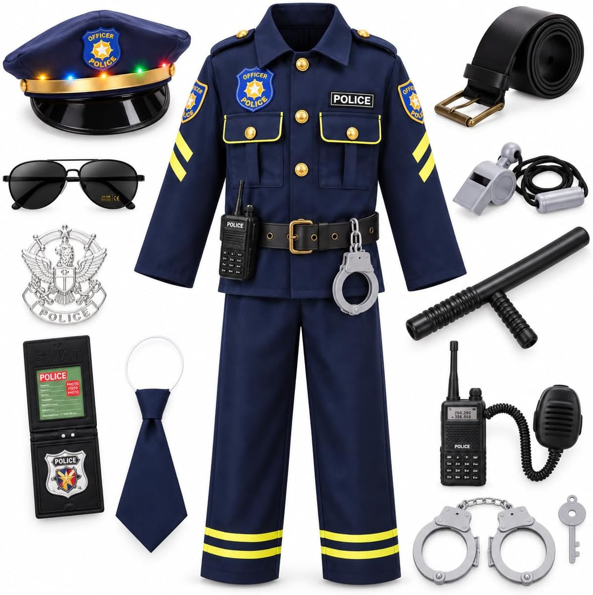 Disfraz de policía para niños, disfraz de policía para el día de la carrera, Halloween, cumpleaños, disfraces para niños de 3 a 12 años