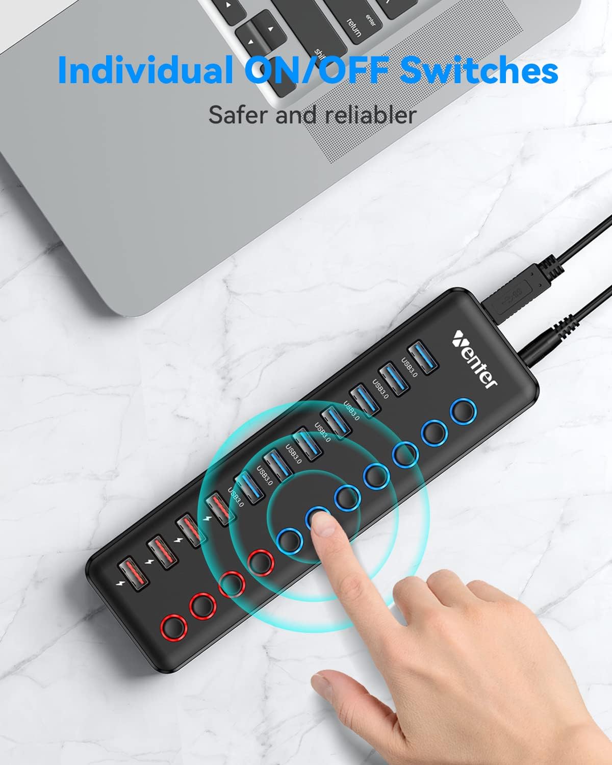 WENTER, 7401, hub USB 3.0 de 11 puertos, alimentado, adaptador 12V/3A