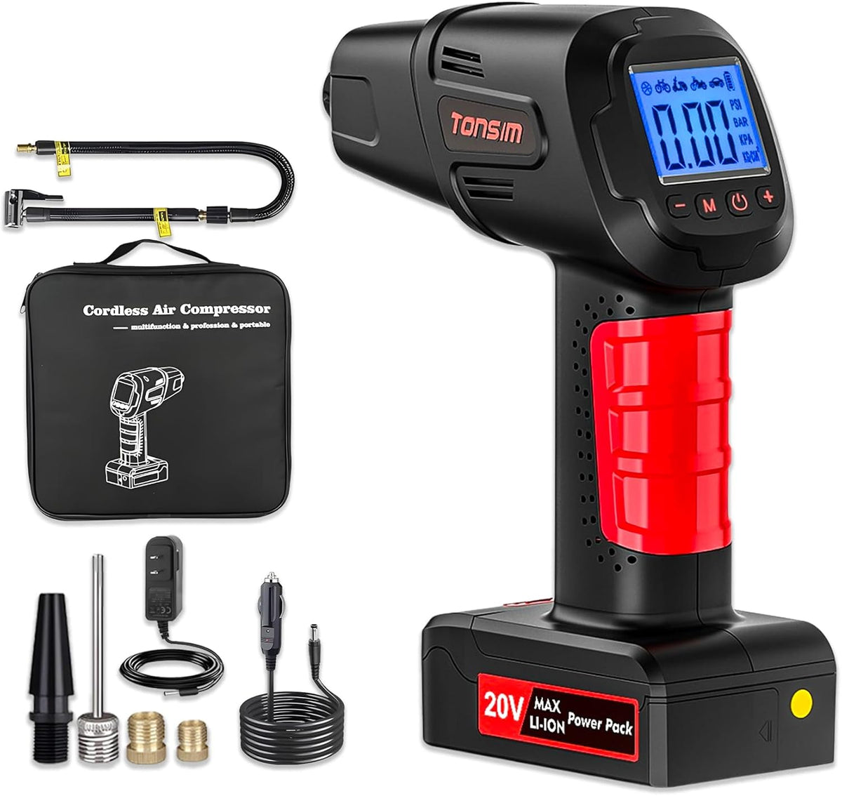 Tonsim Inflador de neumáticos inalámbrico de 20 V, compresor de air...