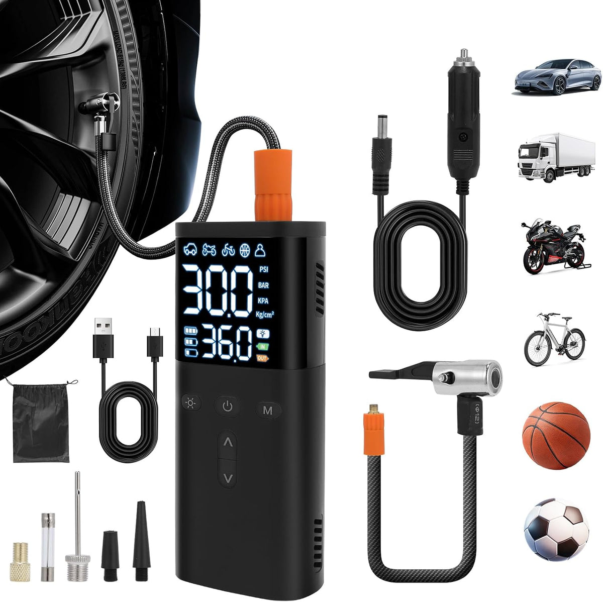 Inflador de neumáticos inalámbrico de 10000 mAh, compresor de aire...