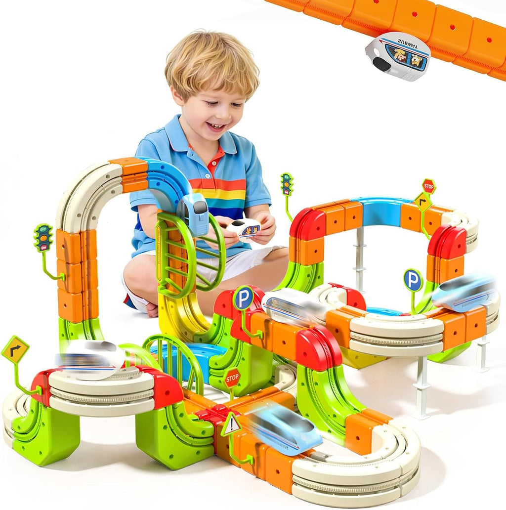 Juego de tren eléctrico de 242 piezas para niños, juguete de construcción