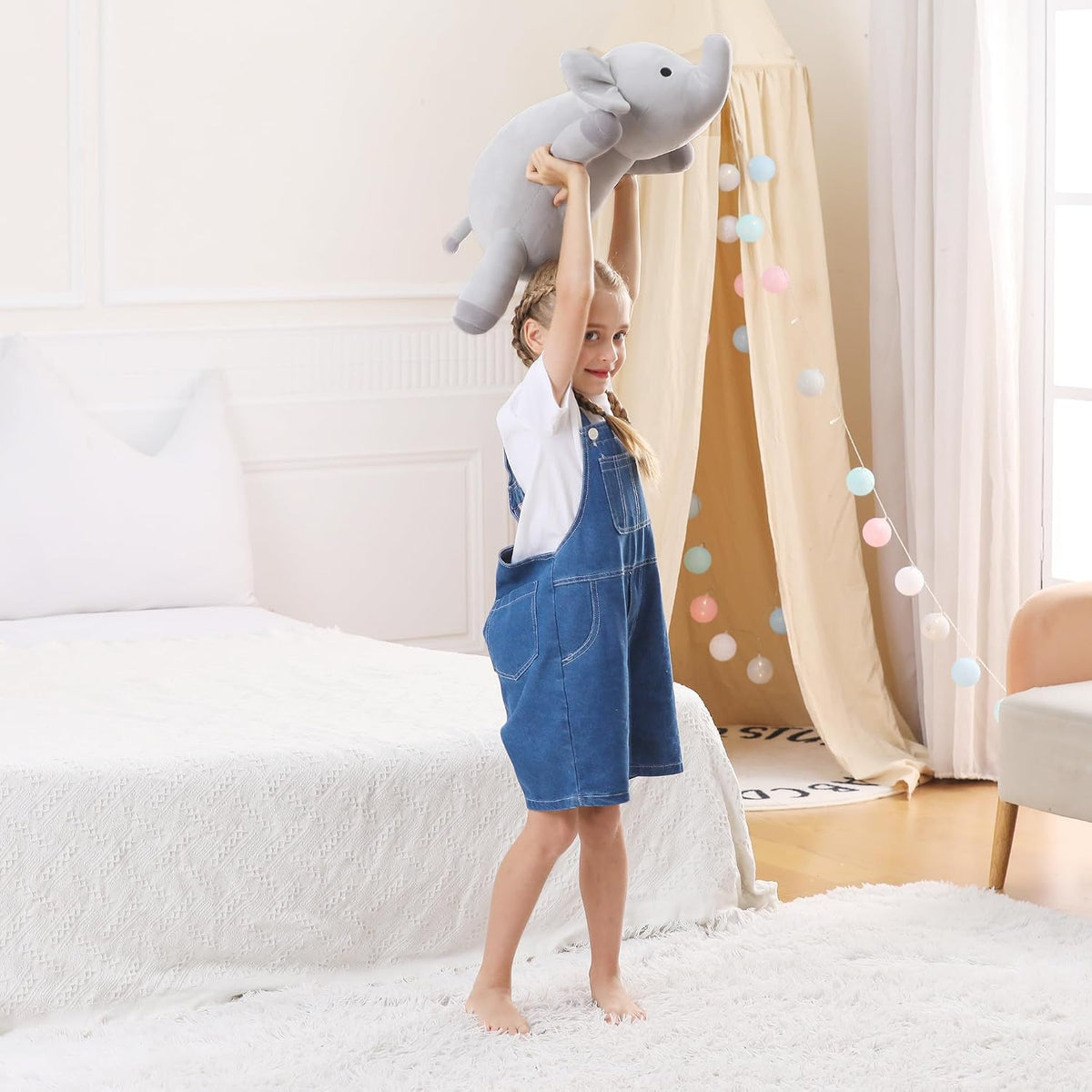 Animales de peluche con peso de elefante de 4.2 libras, juguete de peluche de elefante con peso de 24 pulgadas, almohadas de peluche, regalos para niños y adultos