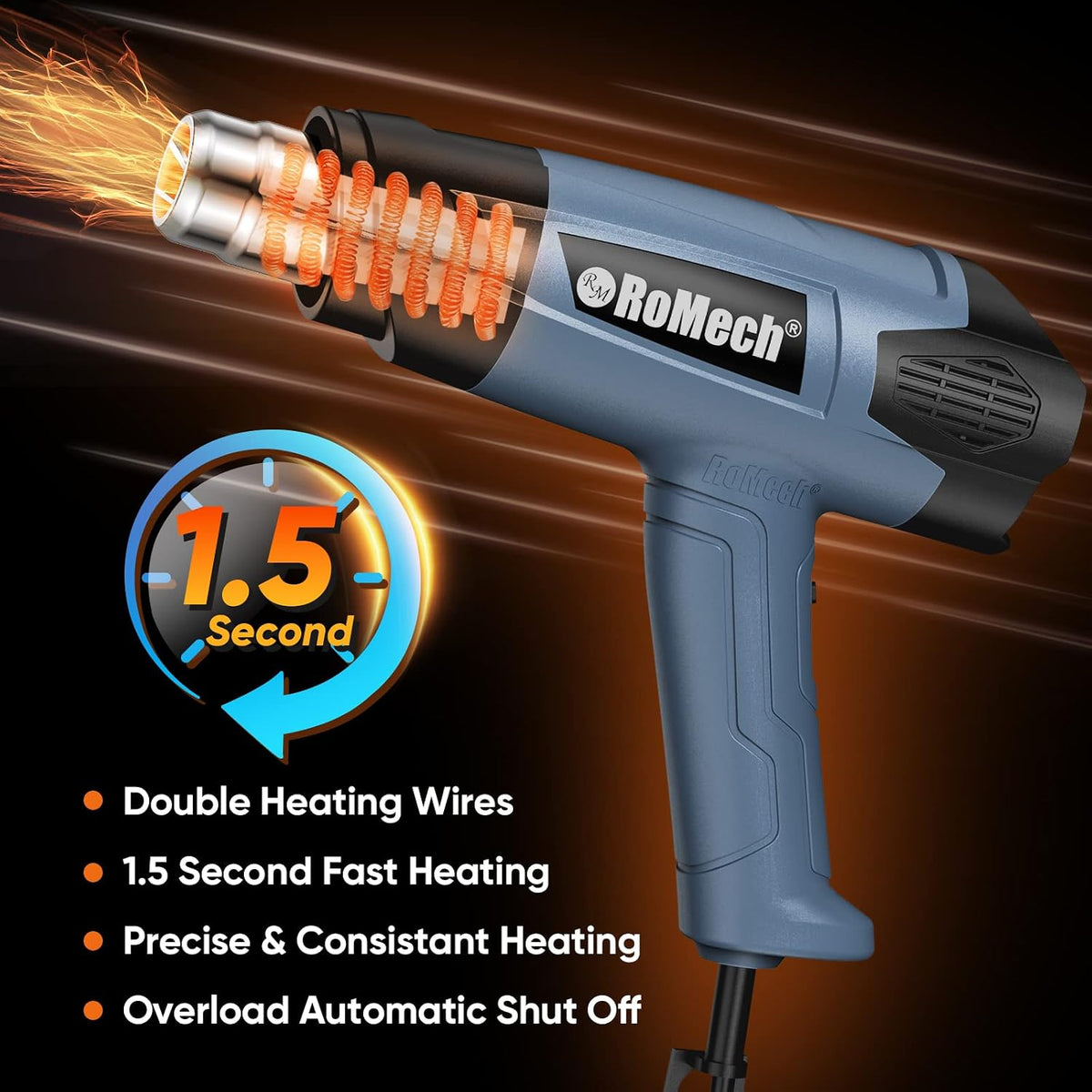 Pistola de calor, calentamiento rápido resistente, control variable de 120°F ~ 1200°F (122 °F-932 °F), pistola de calor con 4 boquillas para manualidades, tubo retráctil, envoltura de vinilo