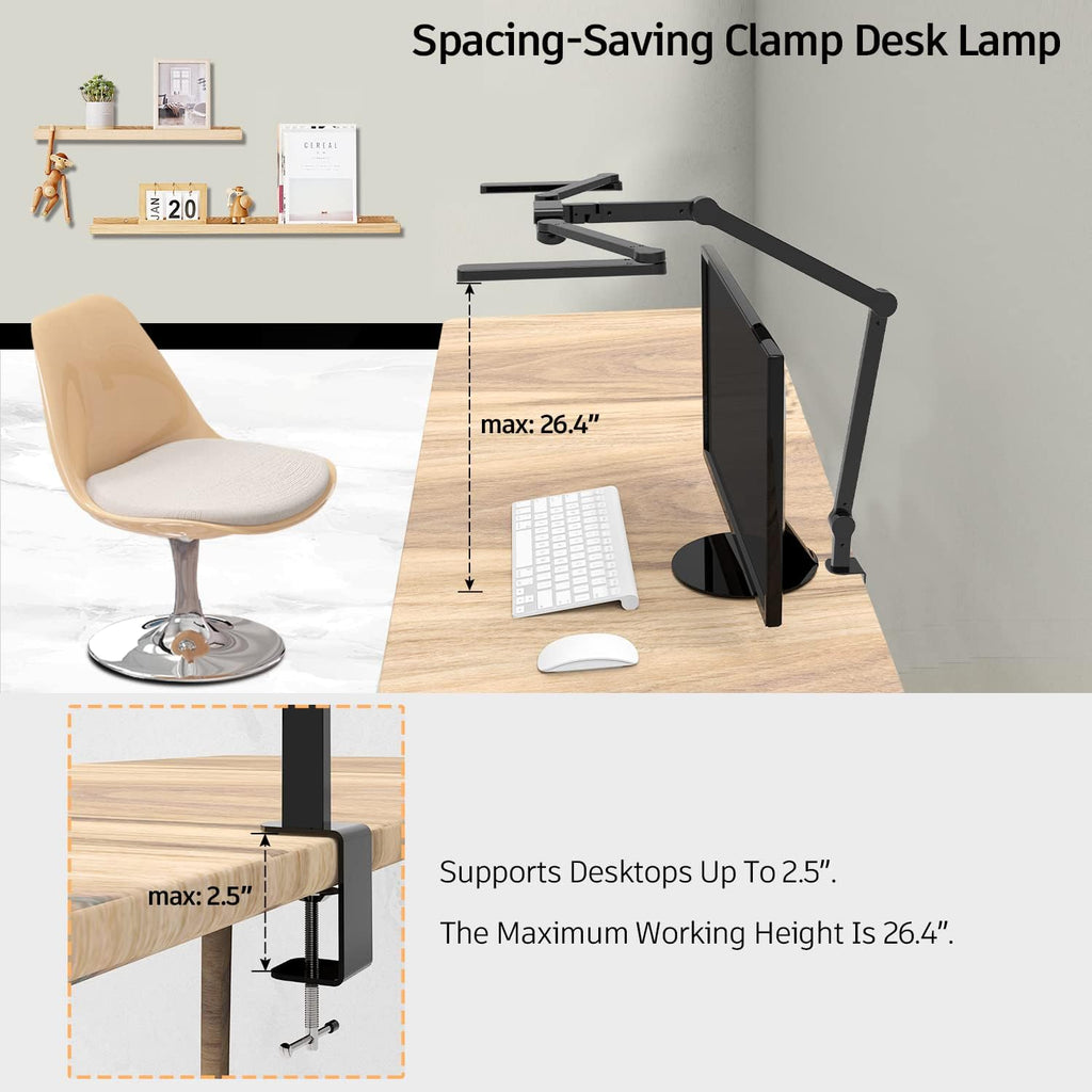 Lámpara Lámpara de escritorio LED con abrazadera, lámpara de 41.5" para escritorio de arquitecto para oficina en casa, lámpara de mesa LED para computadora de 24W brillante y alta, iluminación de