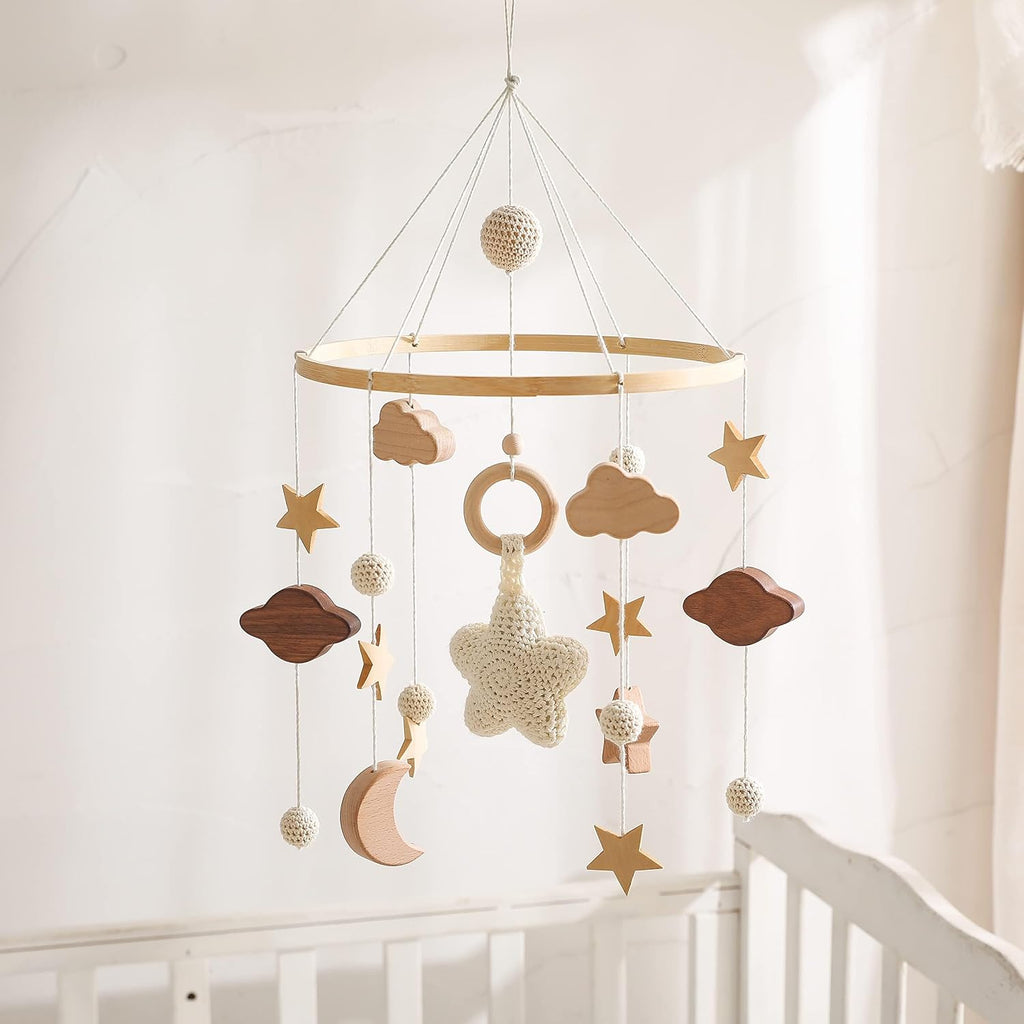Móvil de cuna Boho para bebés, para niñas y niños, estrellas, nubes, luna