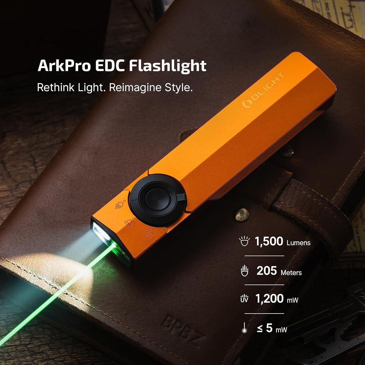 OLIGHT ArkPro EDC - Linterna plana recargable, luz de bolsillo, naranja CW