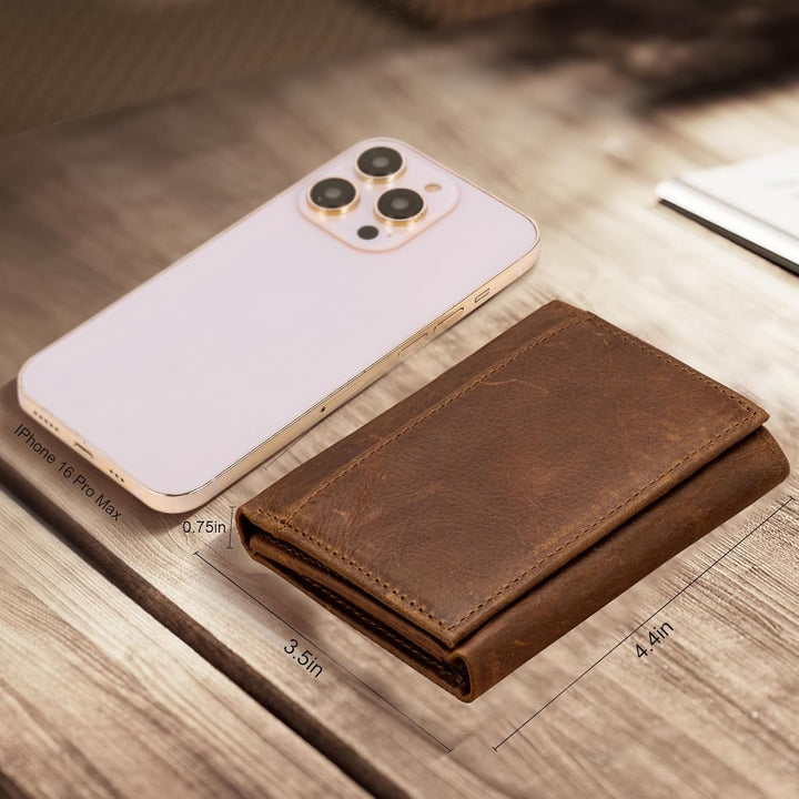 Billetera de cuero para hombre, billetera triple plegable con bloqu...