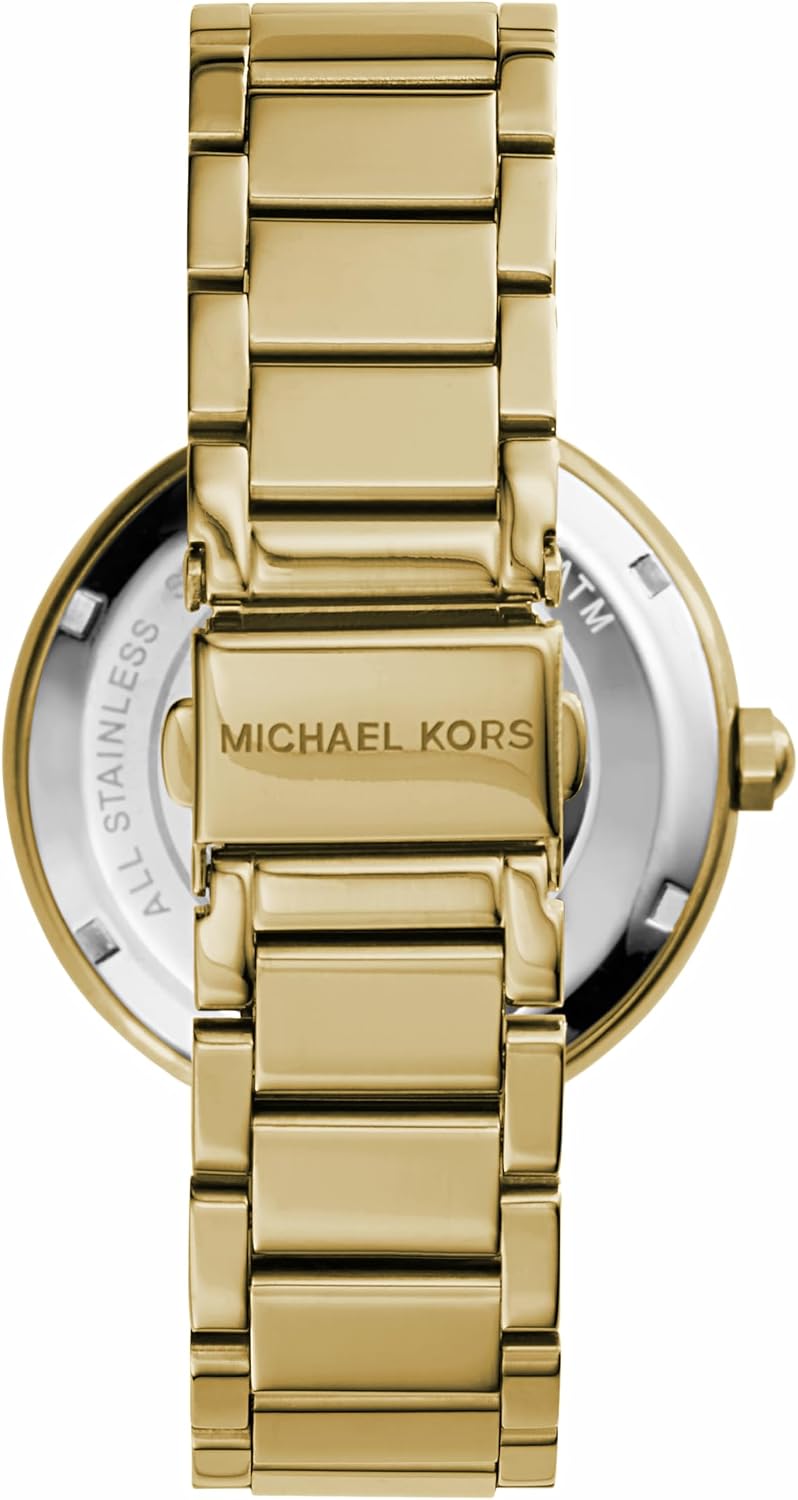 Michael Kors Parker - Reloj de acero inoxidable con cristal pavé para mujer, con correa de acero, cuero o silicona