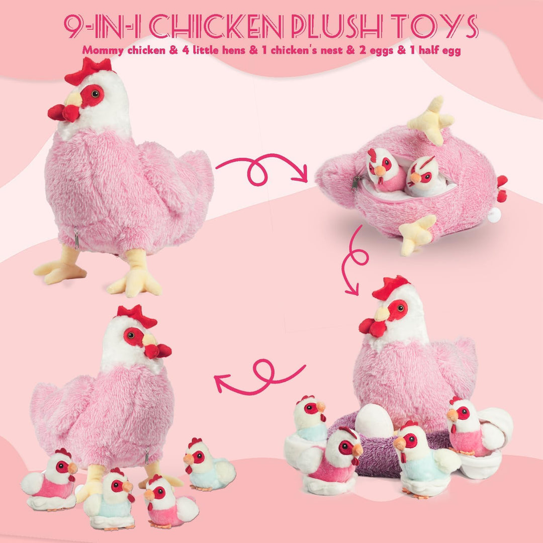 Juego de animales de peluche de pollo 9 en 1, juguetes de peluche d...