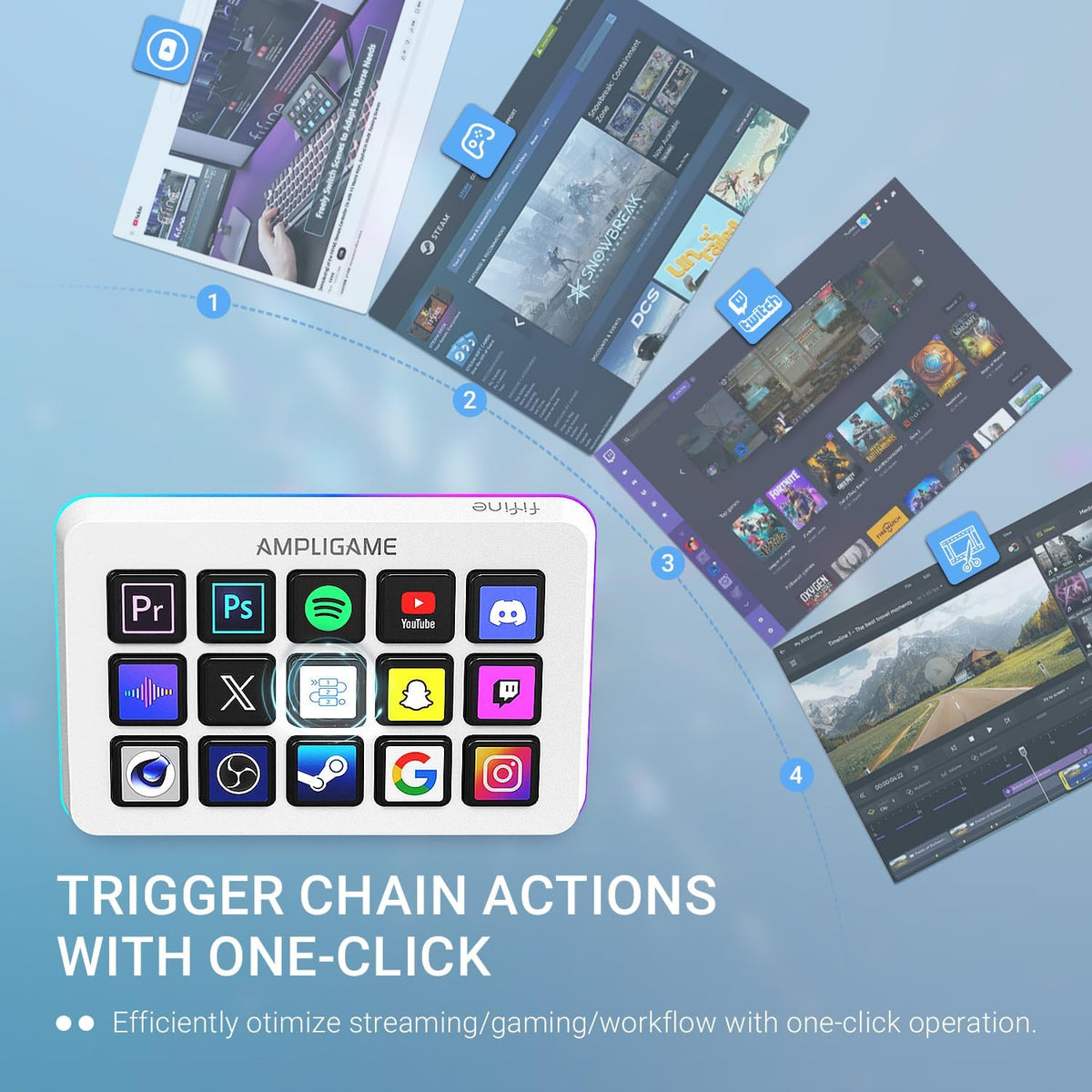 FIFINE AmpliGame - Controlador de juegos con 15 accesos directos para OBS Streaming Studio con teclas macro, acciones de activación, controlador RGB de medios para PC para creación de contenido