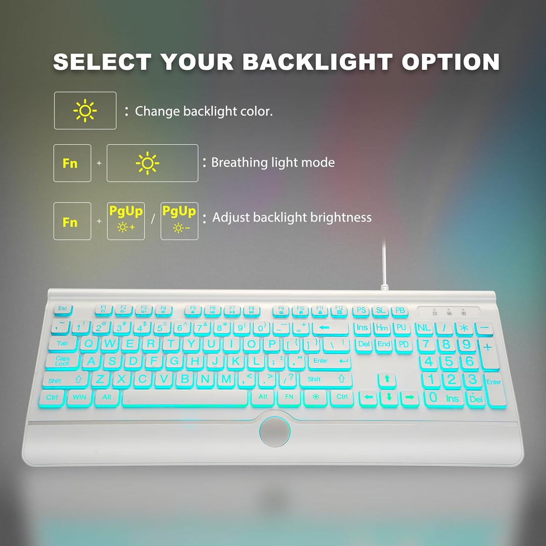 KOPJIPPOM Teclado de computadora retroiluminado con impresión grand...