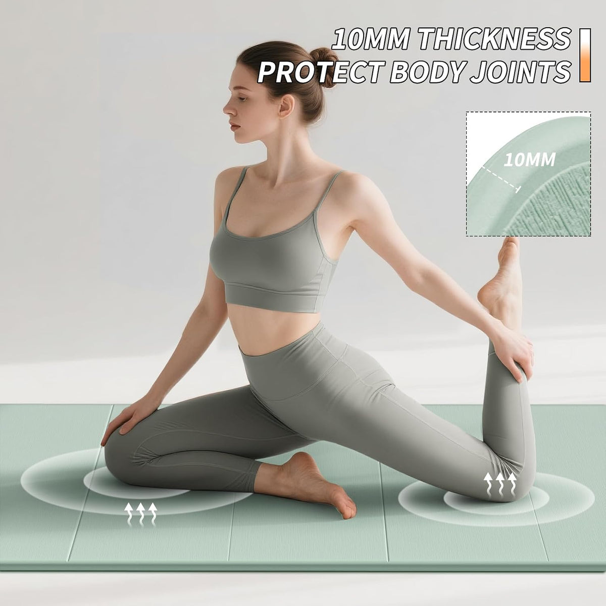 PAIDU Esterilla de yoga plegable para fitness, extra gruesa de 2/5 pulgadas (0.394 in) | TPE antideslizante certificado SGS | 75 x 26 pulgadas extra larga | portátil y fácil de almacenar | para yoga