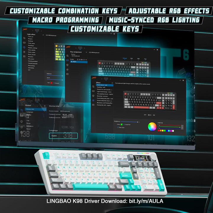 LINGBAO K98 PRO Teclado Mecánico Inalámbrico al 96%, con Pantalla y...