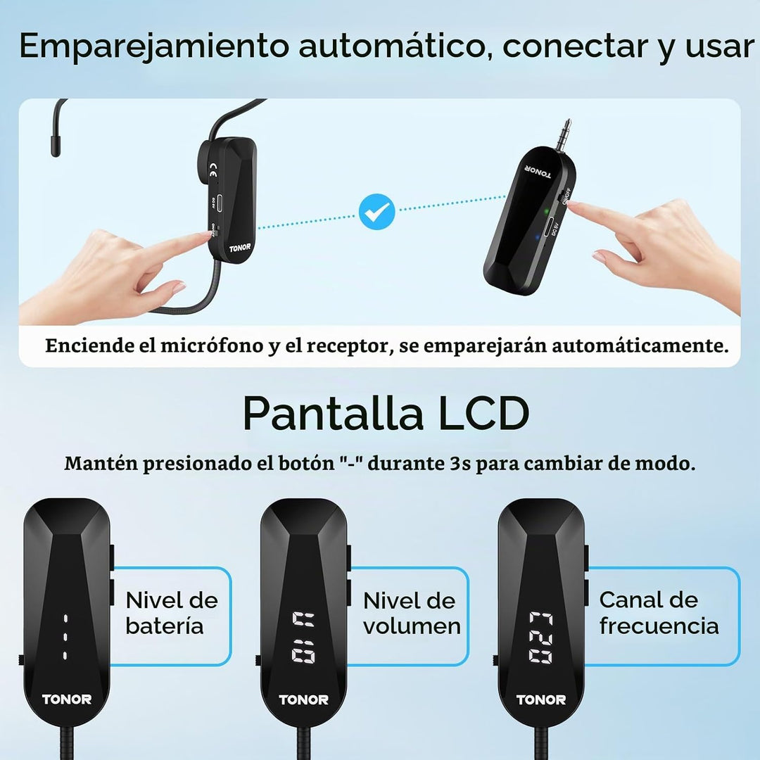 TONOR Micrófono de auriculares inalámbricos, sistema de micrófono U...