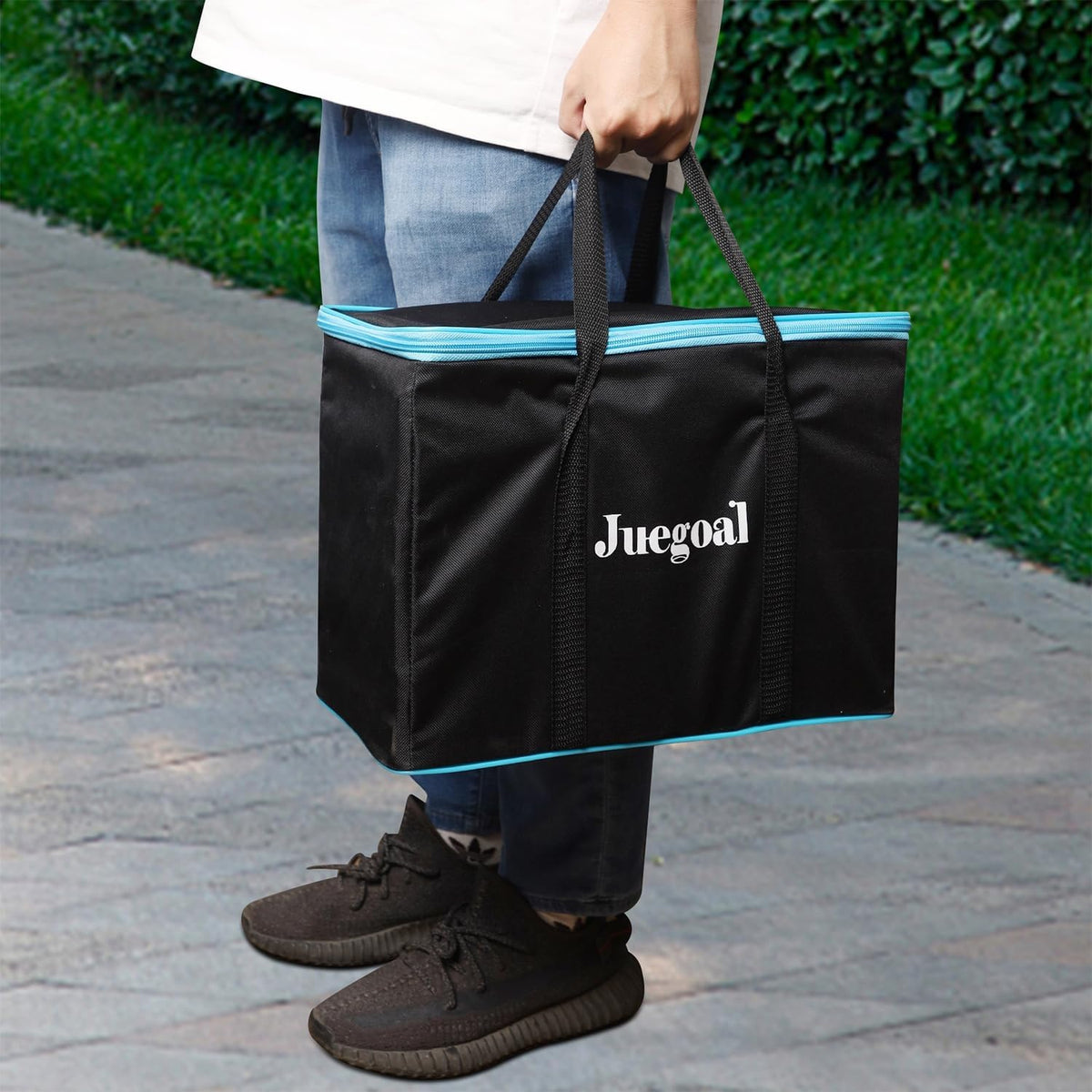 Juegoal Torre Gigante de Caída de 54 Piezas Gris para Adultos, Niños y Familia, Juego de Apilamiento de Bloques de Madera con Tablero de Juego y Bolsa de Lona, Juegos al Aire Libre para Patio Trasero