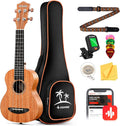 Donner Kit de ukelele para concierto, de madera de caoba y 23 pulgadas, principiante, con clase en línea gratuita, bolsa de actuación, correa, cuerda de nailon, afinador, púas, paño de limpieza, DUC-1