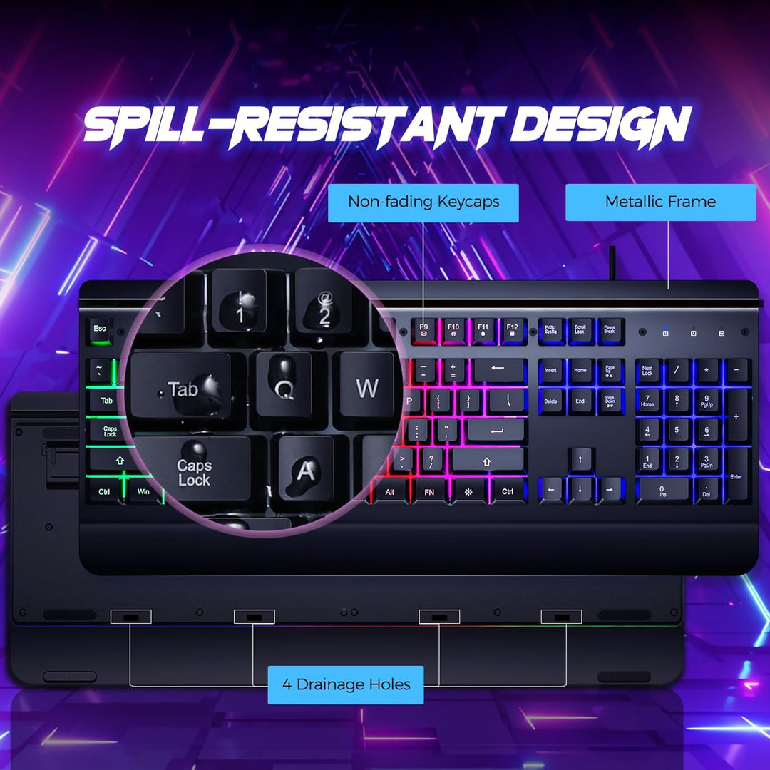 RisoPhy Teclado para juegos, panel de metal de 104 teclas, teclado...