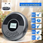 Reproductor de CD portátil Bluetooth con altavoces y auriculares