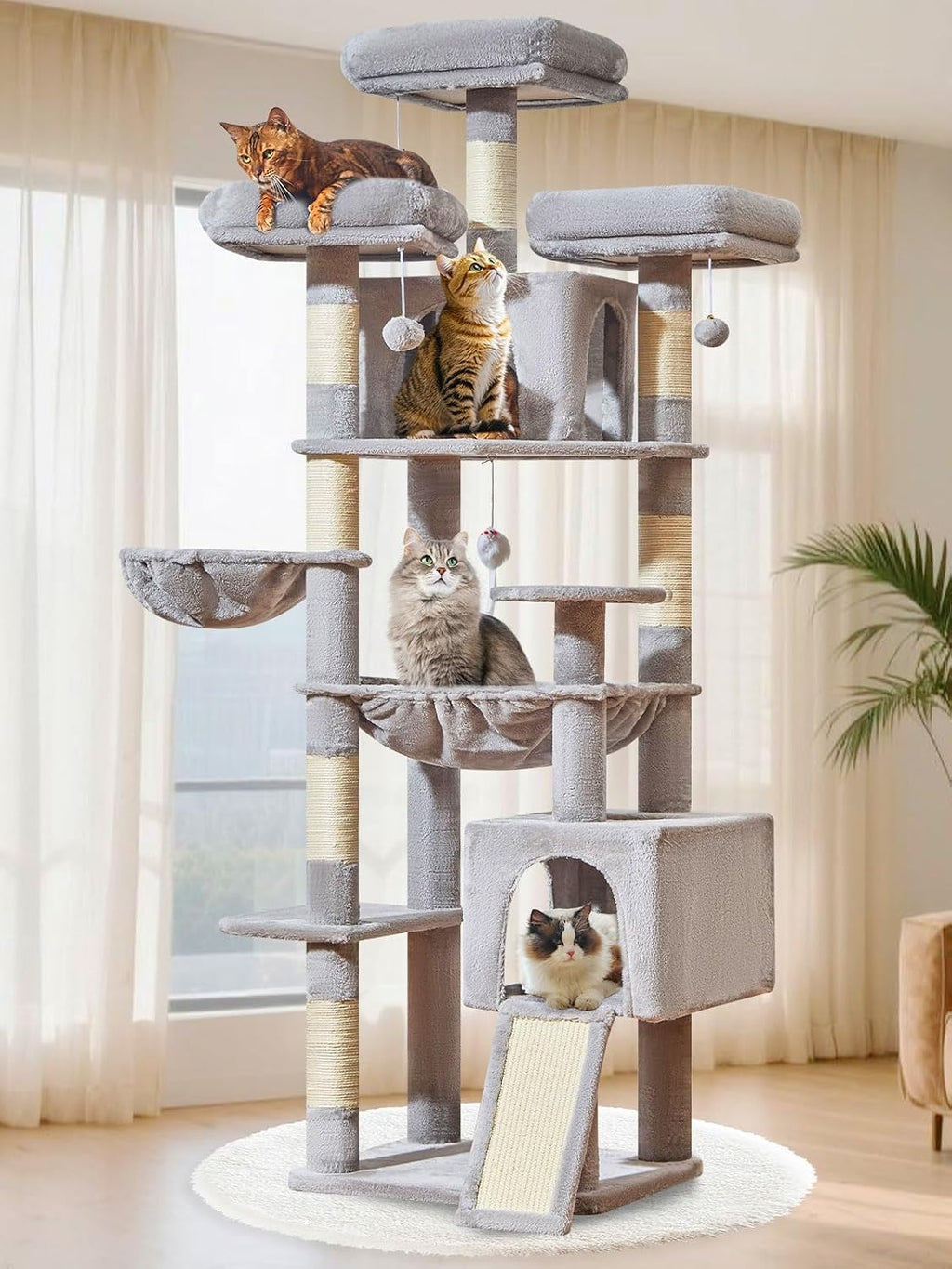 Taoqimiao Árbol para Gatos Alto, 76In Torre para Gatos Grandes, 3 Plataformas Acolchadas