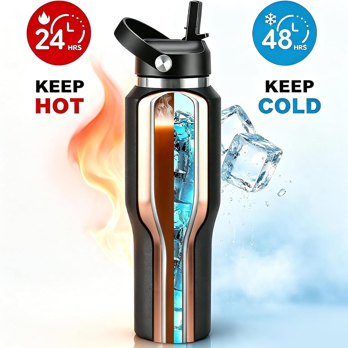 Botella de agua aislada de 32 onzas de acero inoxidable de triple pared con