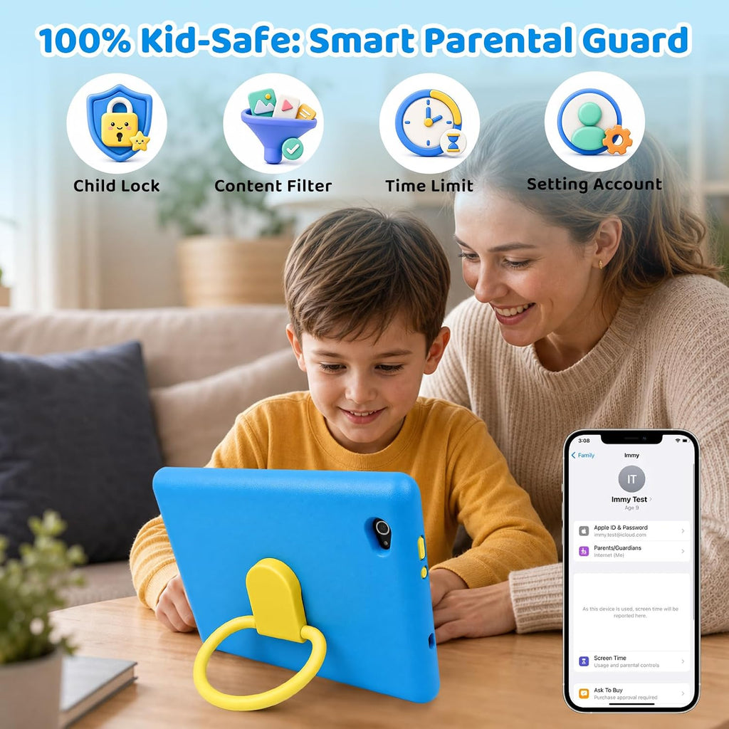 Tablet para niños Android 16 HD de 10 pulgadas con lápiz y funda, 24GB RAM 64GB ROM 1TB
