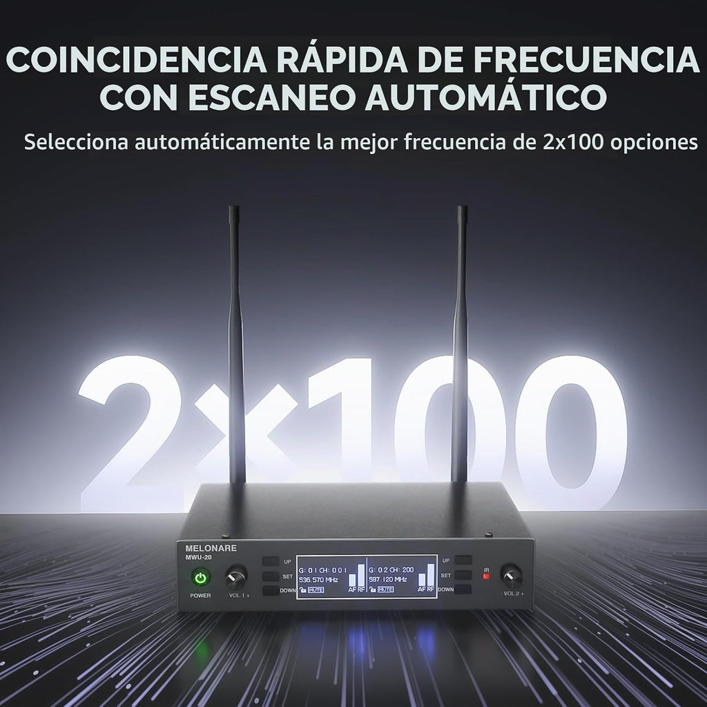 MELONARE Sistema de micrófono inalámbrico de escaneo automático UHF dual