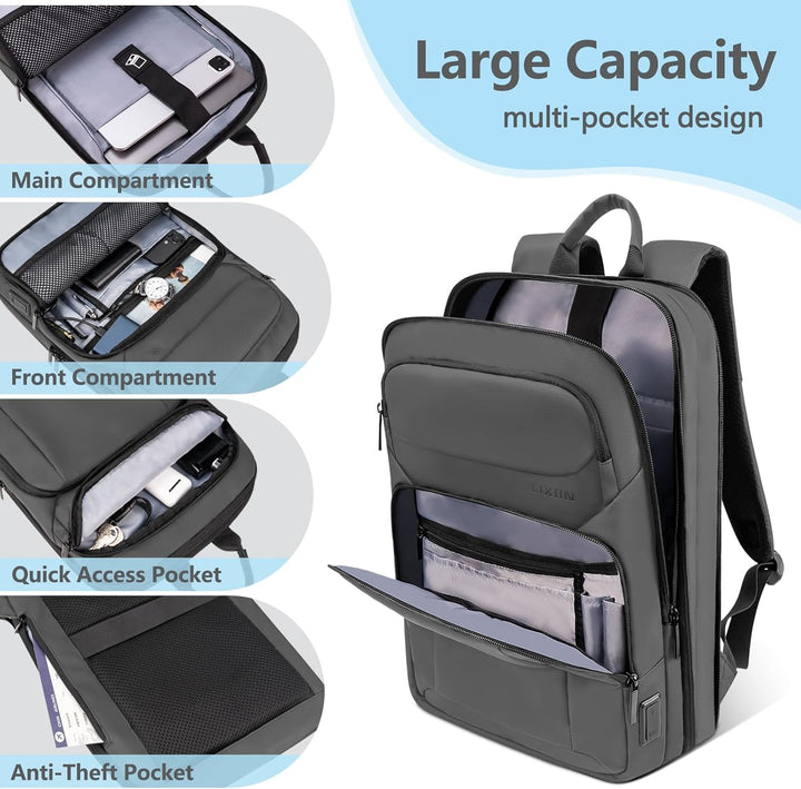 Lixiin Mochila para laptop para hombre, mochila de viaje expandible...