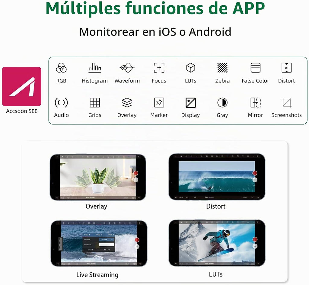 Accsoon CineView HE - Transmisor y receptor de video inalámbrico, 2.4+5 GHz, salida UVC para transmisión en vivo 1080p60 0.06s latencia de 1200 pies Rango de hasta 4 dispositivos de monitoreo, compatible con CineView M7 Pro/2 SDI/SE