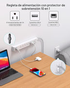 Paquete de 2 regletas protectoras contra sobretensiones, 6 tomas, 4 puertos USB (2 USB C) cables de extensión de 5 pies de largo, tira de salida de protección contra sobrecarga de enchufe plano