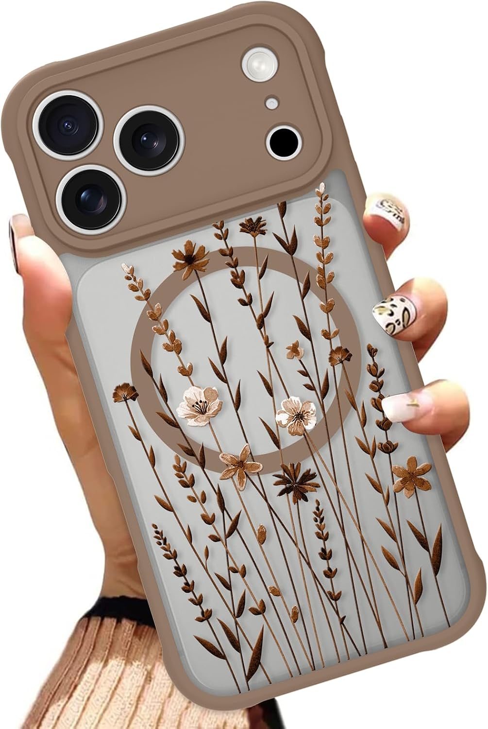 OOK Funda de teléfono marrón con flores florales para Pro de 6.3 pulgadas