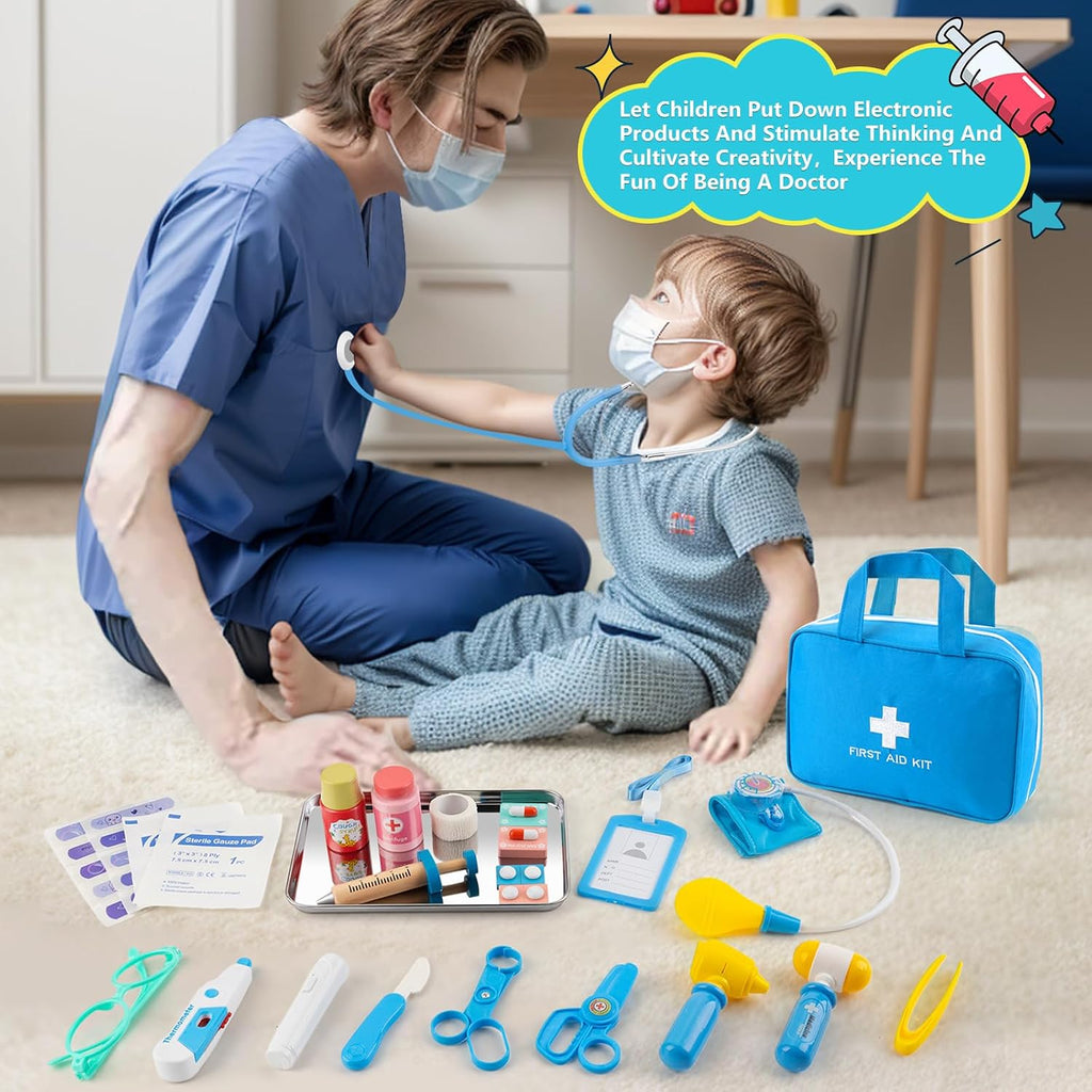 Kit de médico para niños, 36 piezas de juego de doctor para niños pequeños de 3 a 5 años con bolsa de almacenamiento médico y estetoscopio real, kits médicos, juguetes de médico, divertido juego de rol de médico, regalo para niños pequeños