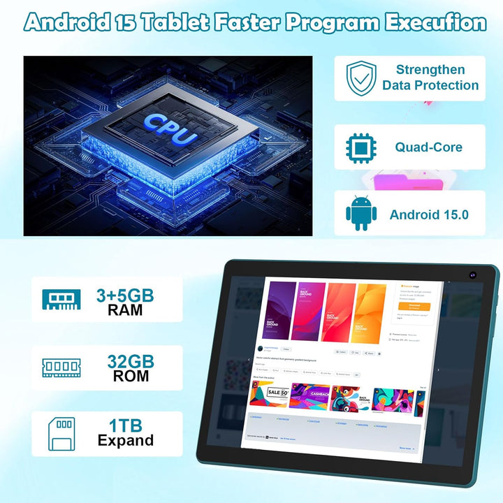 Tablet Android 15 de 10 pulgadas, tableta 2 en 1 con teclado. 8GB R...