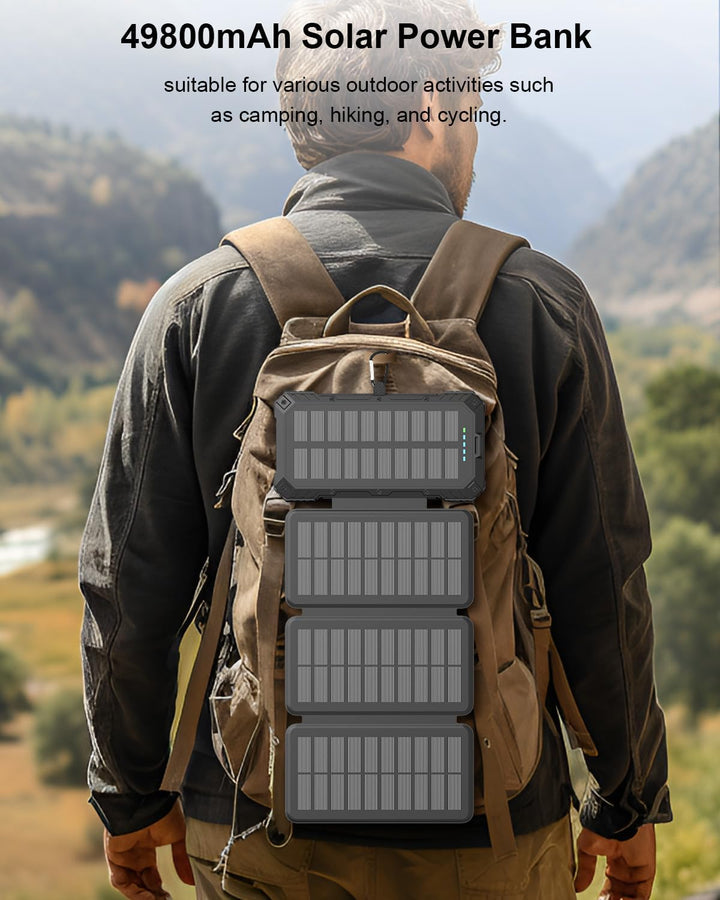 Kepswin Cargador solar de 49800 mAh con 4 cables integrados y 4 pan...