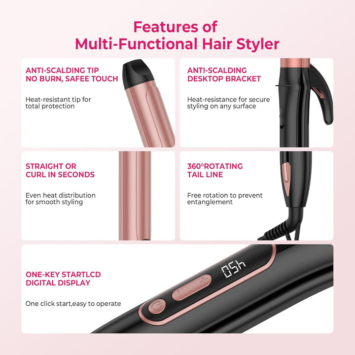 Dual Voltage Curling Iron Travel 2 in 1 Curl and Straightener (110V...