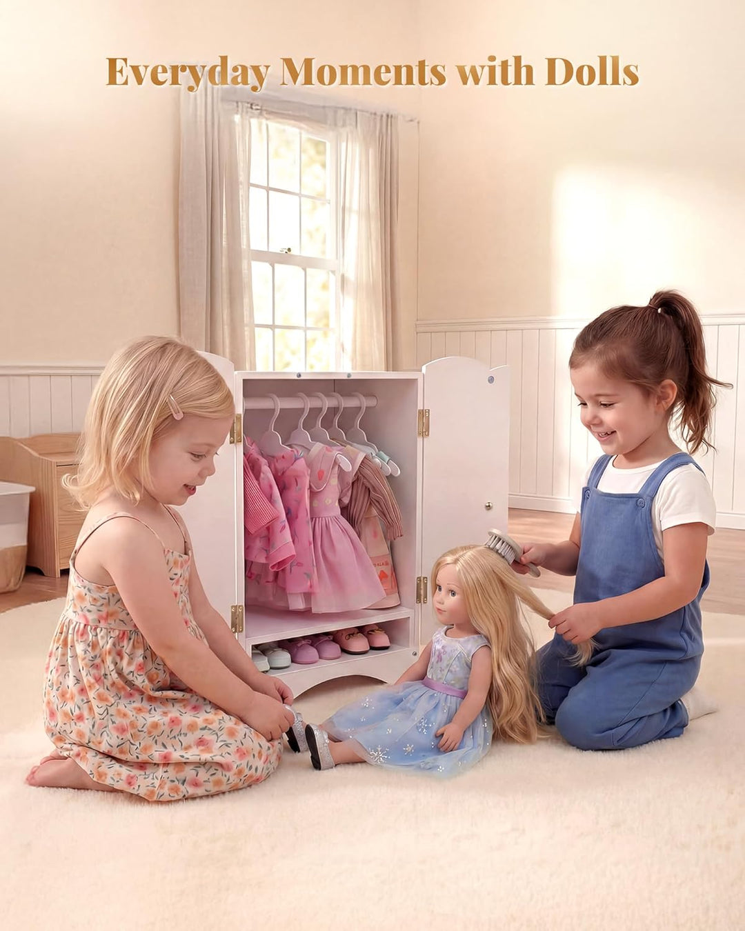 Armario de madera para muñecas de bebé con 10 perchas y estante, ar...
