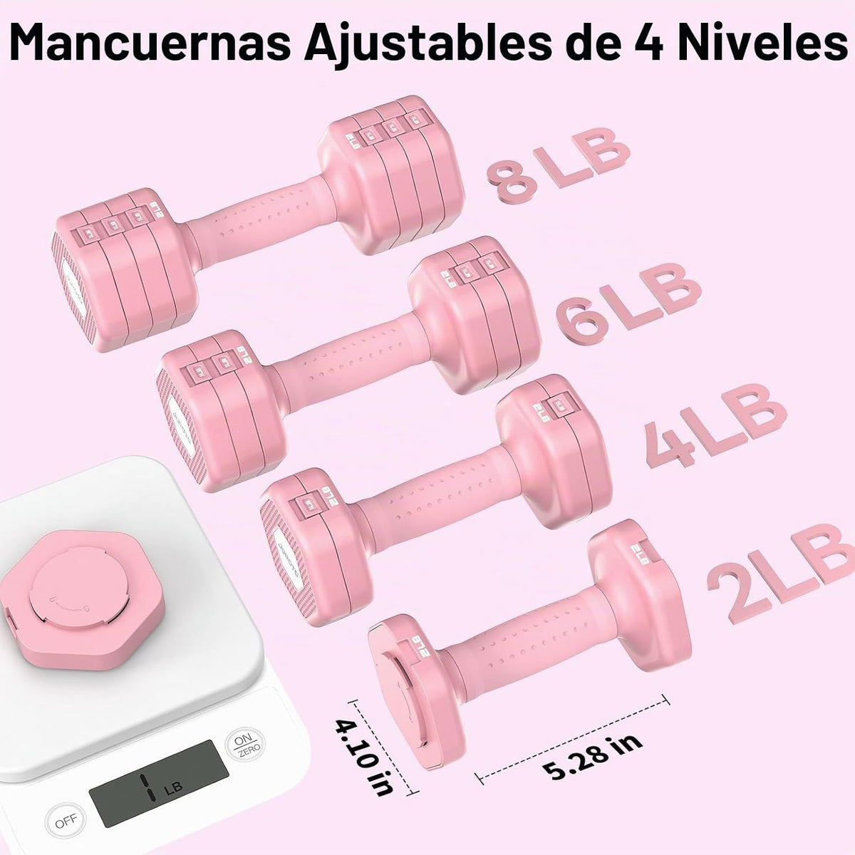 JOROTO Set de Mancuernas Ajustables 5 en 1, Par Ajustable 8LB/11LB para Mujeres en Casa, Bloqueo Dual 1s-Adjust Estable con Mango Suave TPE, Gimnasio en Casa, Rehabilitación, Pilates, Yoga, Entrenamiento de Fuerza