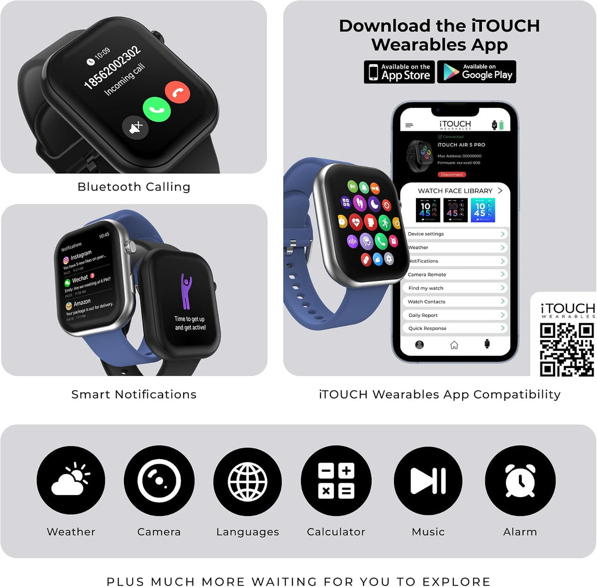 iTouch AIR 5 PRO - Reloj inteligente con GPS, AMOLED de 1.96 pulgadas, llamadas Bluetooth, más de 100 modos deportivos, frecuencia cardíaca, SpO2, seguimiento del sueño y el estrés, resistente al agua 3ATM, duración de la batería de 10 días, para iPhone y