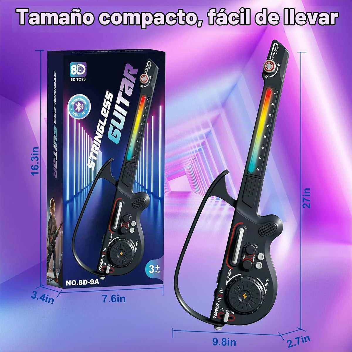 Guitarra eléctrica sin cuerdas para niños, guitarras multifuncionales con tocadiscos DJ y luces, juguetes musicales para niños de 3, 4, 5, 6, 7, 8, 9, 10, 11, 12