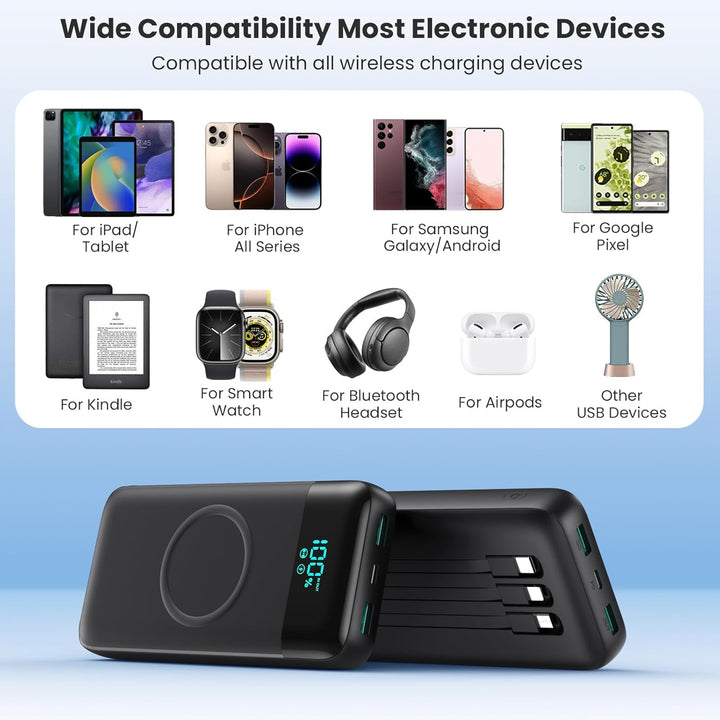 Cargador portátil inalámbrico de 40800 mAh con 3 cables integrados,...