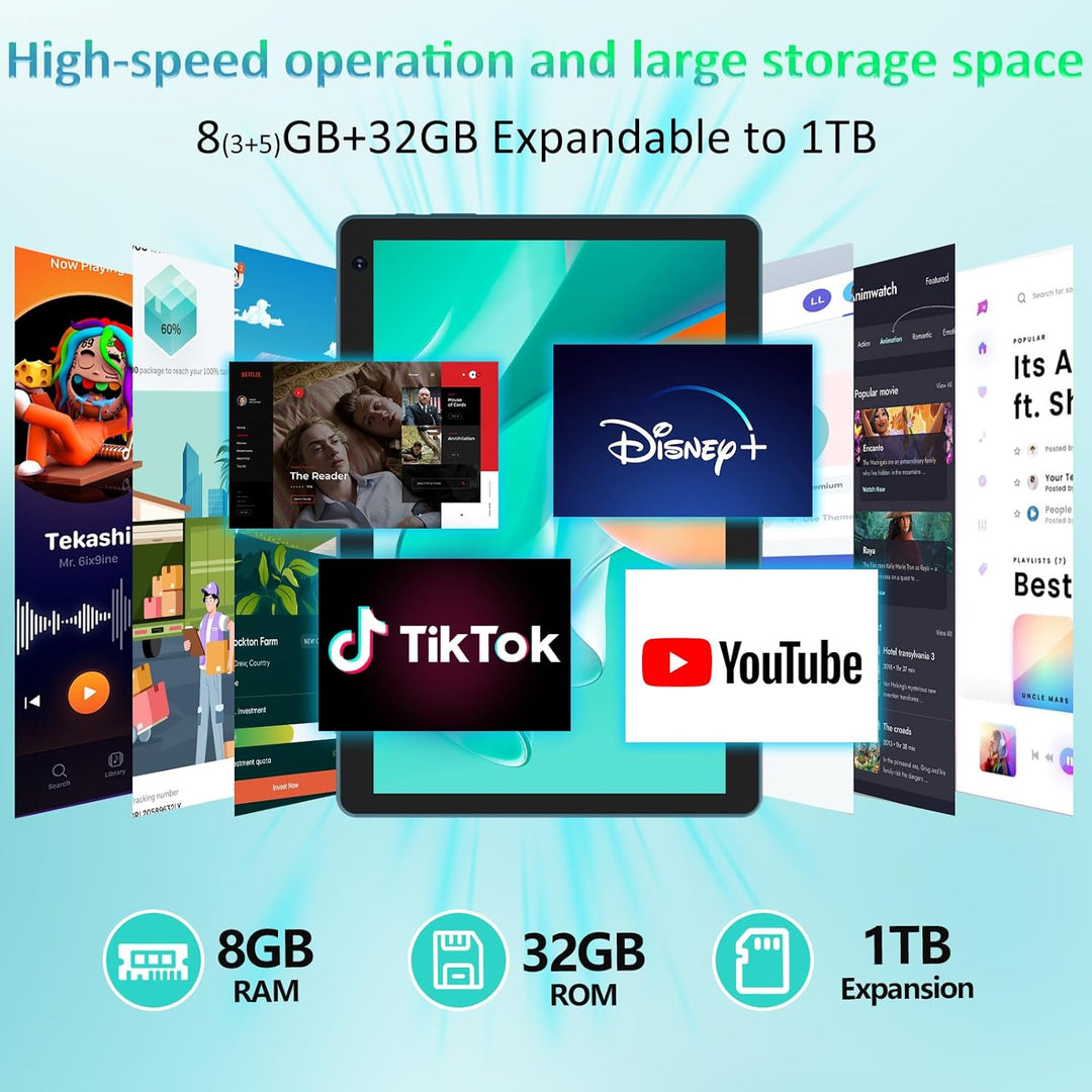 Tablet Android 15 de 10 pulgadas, 8GB RAM 32GB ROM Potente CPU de c...