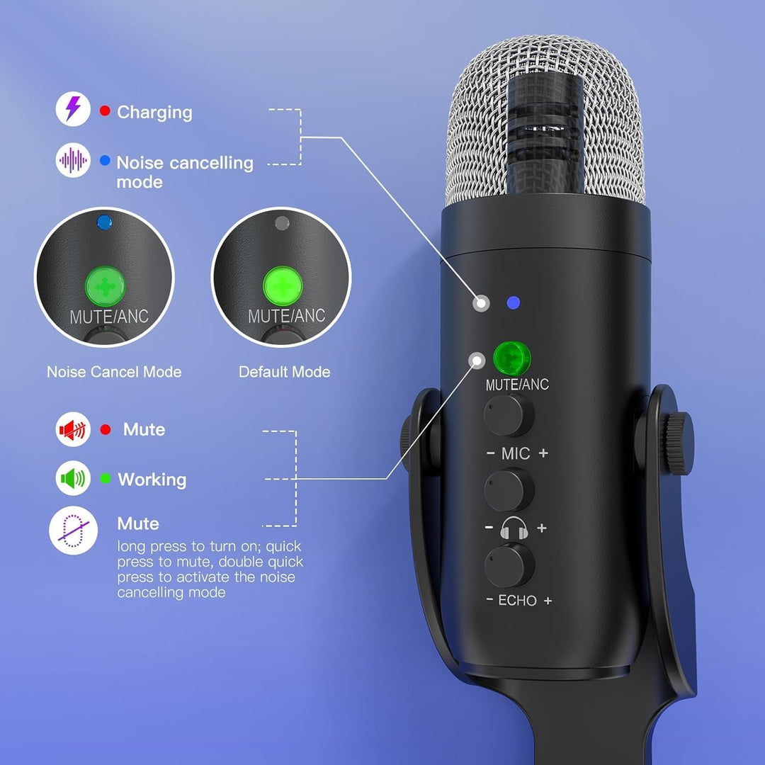 ZealSound Micrófono inalámbrico para PC, micrófono podcast con canc...