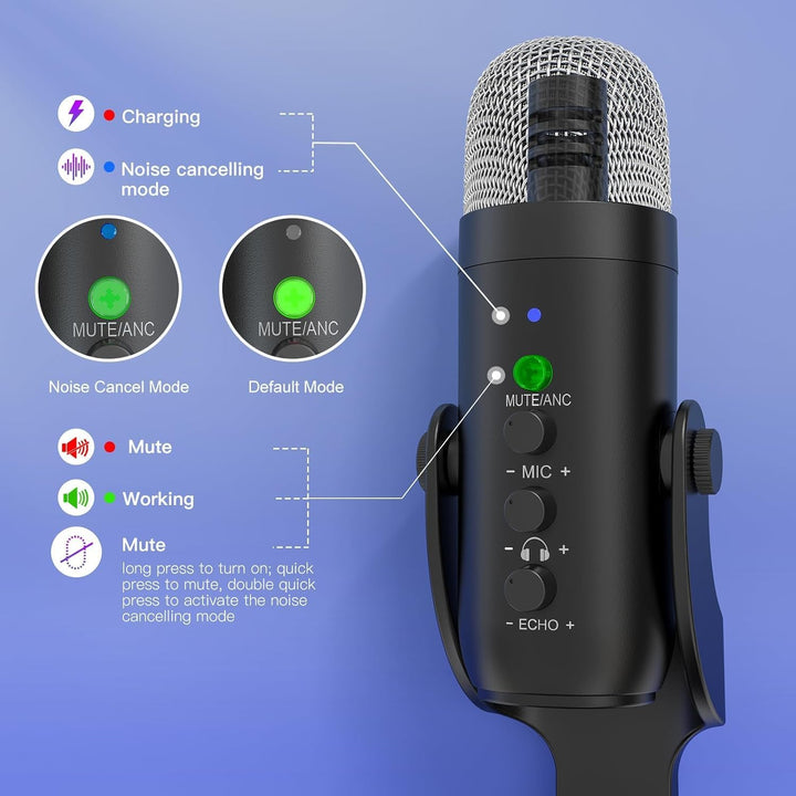 ZealSound Micrófono inalámbrico para PC, micrófono podcast con canc...