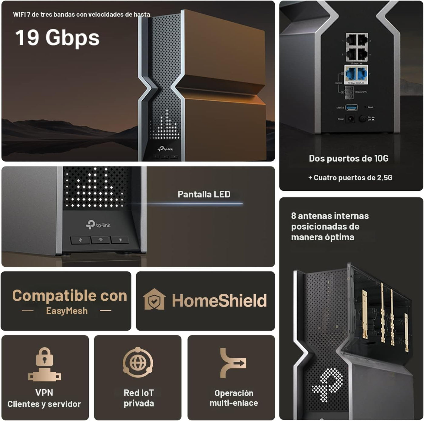 TP-Link Enrutador WiFi 7 Tri-Band BE19000 (Archer BE800) | 12-Strea...
