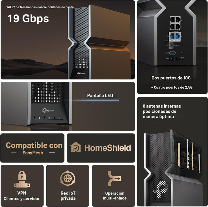 TP-Link Enrutador WiFi 7 Tri-Band BE19000 (Archer BE800) | 12-Strea...