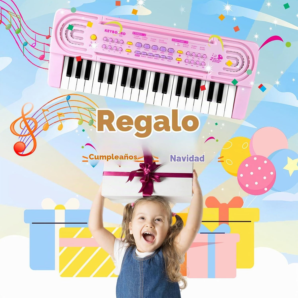 Teclado de piano de juguete para niños pequeños, pianos de 37 teclas, juguetes musicales con micrófono