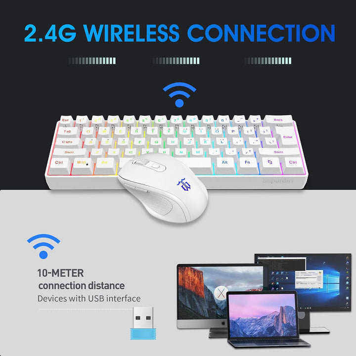 Snpurdiri Combo de teclado y ratón inalámbricos para juegos 2.4G, i...