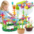 Juguete de construcción de jardín de flores para niñas, regalos de cumpleaños para niños preescolares de 3 a 5 a 7 años, juego educativo STEM con 140 piezas, kit de jardinería apilable para