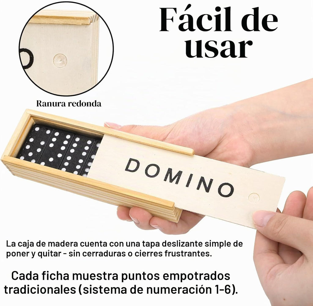 Noamus Juego de 30 mini dominó de madera, juego de dominó doble de 6 con estuche de madera e instrucciones (idioma español no garantizado), regalo de fiesta de dominó a granel, juego de caja de viaje de dominó de 28 azulejos, actividad de mesa clásica en