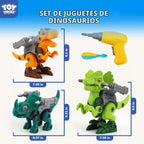TOY Life Paquete de 3 juguetes de dinosaurio desmontables con herramienta