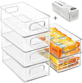 Contenedores organizadores apilables para refrigerador, paquete de 6 contenedores organizadores de cocina transparentes con asas y 20 bolsas de plástico para despensa, armarios, estantes, cajones,